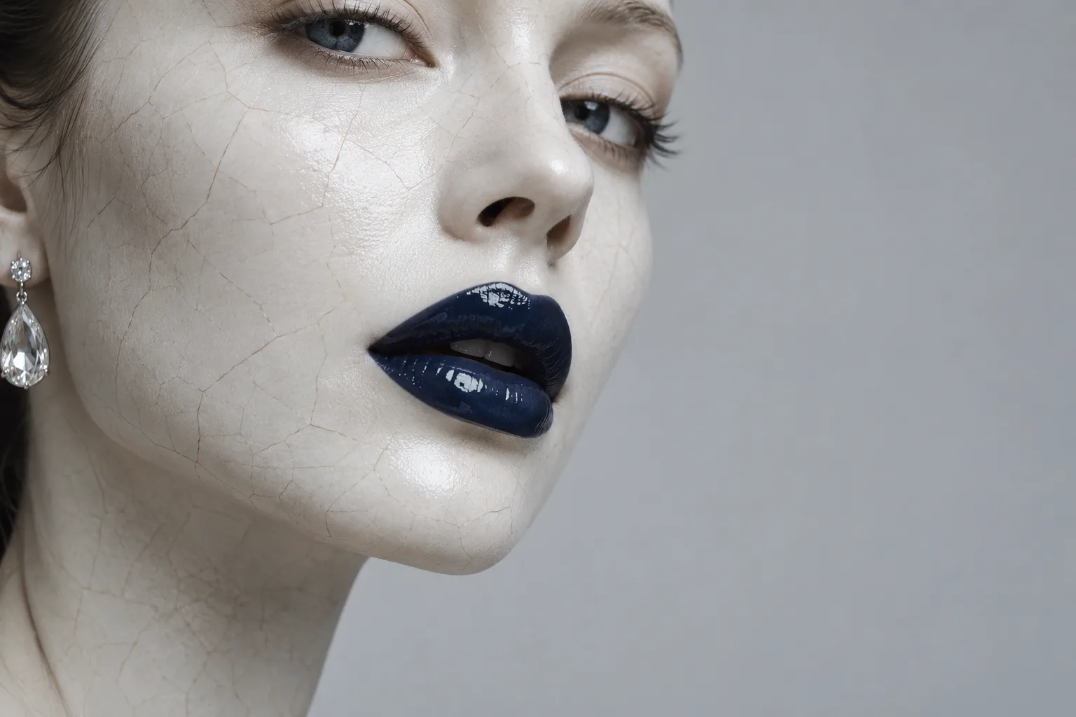 Beauty macro of navy lips on a porcelain face